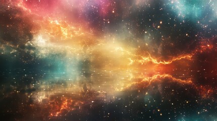 Naklejka premium Celestial Echoes: Mystical nebula with soft light reflections and distant stars, creating a dreamy, cosmic landscape.