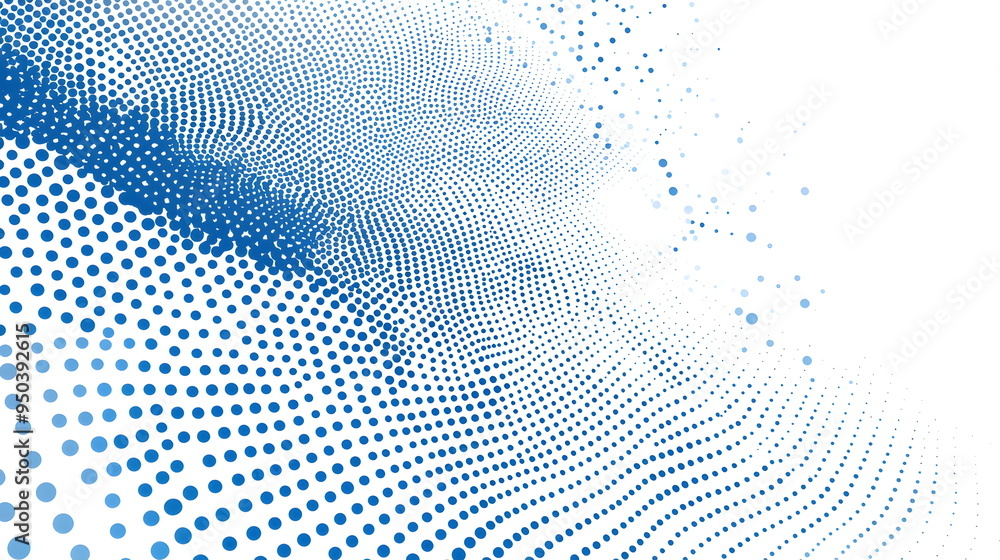 Poster abstract halftone pattern vector design in light blue dots, with blue dots in circular shapes, perfe