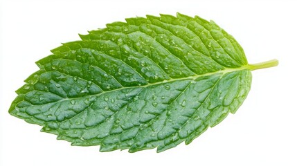 Mint leaf isolated on white. Wet mint leaf. Pepper mint collection clipping path. Mint leaf macro studio photo