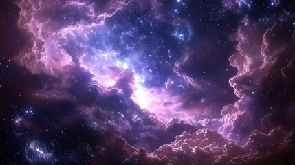 Fototapeta premium Celestial Echoes: Radiant cosmic clouds and twinkling stars forming a serene and mystical galactic background.