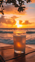 Glass of Horchata at Sunset by the Beach