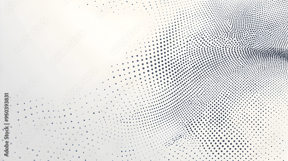 Poster abstract halftone pattern vector design in light gray dots, with gray dots in circular shapes, perfe