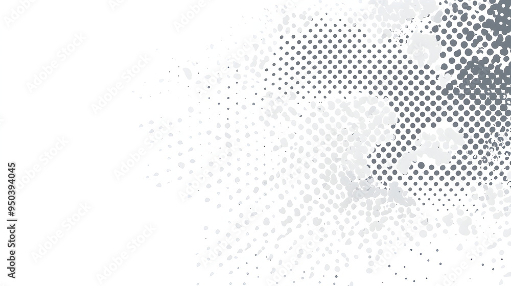 Poster abstract halftone pattern vector design in light gray dots, with gray dots in circular shapes, perfe