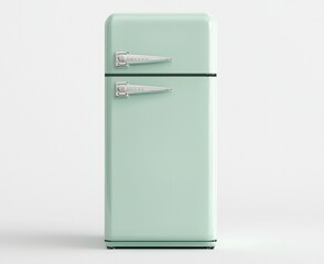 Single vector of a minimalist pastel green refrigerator, realistic style.