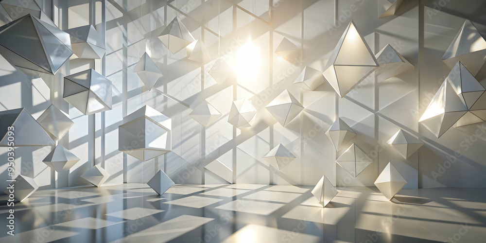 Poster crystalline sanctuary: a symphony of light and geometry, this ethereal space features a mesmerizing 