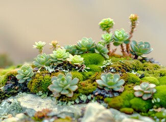 Green Succulents and Moss Growing on Rocks