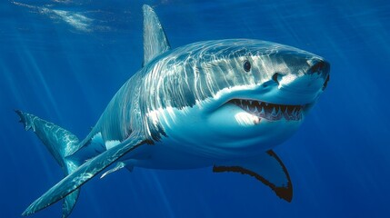 Fototapeta premium a great white shark. Great white sharks are one of the largest predatory fish in the world
