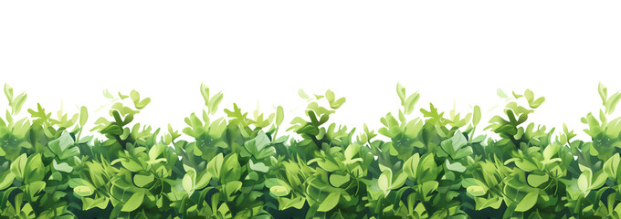 Obraz premium A flat style illustration of a horizontal decorative border made of artificial turf, set against a clear white background. The turf is depicted with simple yet detailed textures,