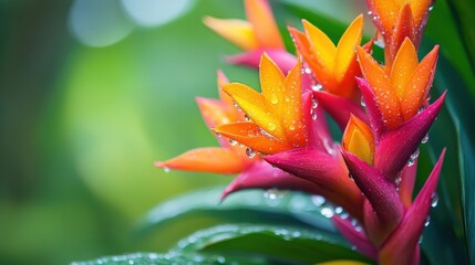 Obraz premium Close-Up of Colorful Tropical Flower Blooming with Dew Drops