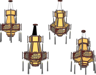 Sketch of a vector silhouette illustration of a classic Chinese traditional vintage ethnic lantern decorative hanging lamp design
