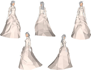 Vector silhouette illustration sketch design drawing of woman wearing elegant modern wedding dress