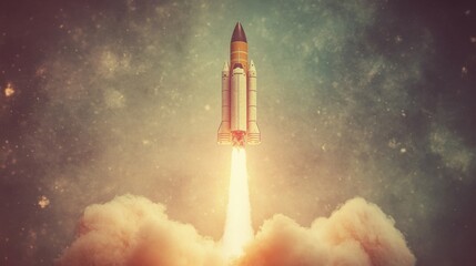 Naklejka premium Spacecraft Launch: A Powerful Ascent into the Cosmos