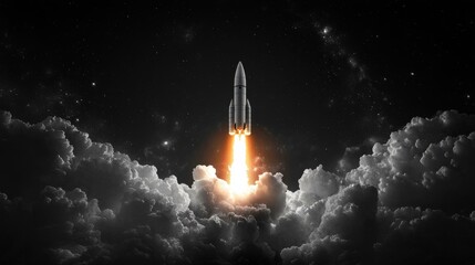 Rocket Launch into the Night Sky: Space Exploration
