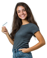 Fototapeta premium PNG Smiling woman holding credit card