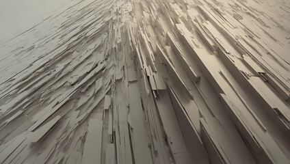 Obraz premium Abstract Geometric Pattern - A futuristic and minimalist 3D render of a captivating abstract pattern. The image features a dynamic composition of vertical lines and geometric shapes in a soft, neutral