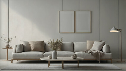 Serene Minimalism: A sun-drenched living room, bathed in warm light, embraces minimalist design with its sleek furnishings and tranquil ambiance.