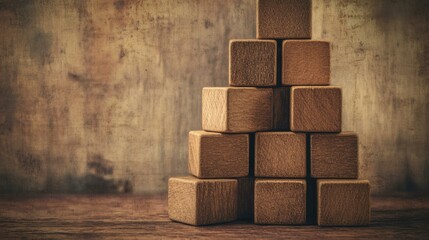 Wooden Blocks Stacked in a Pyramid Shape