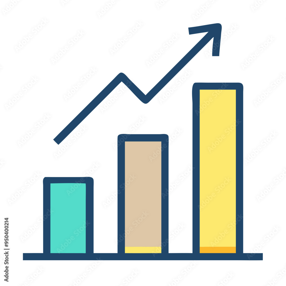 Poster bar chart with upward arrow symbolizing growth and progress