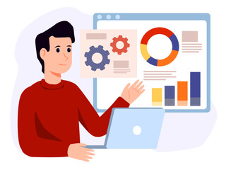 A happy man giving a lecture