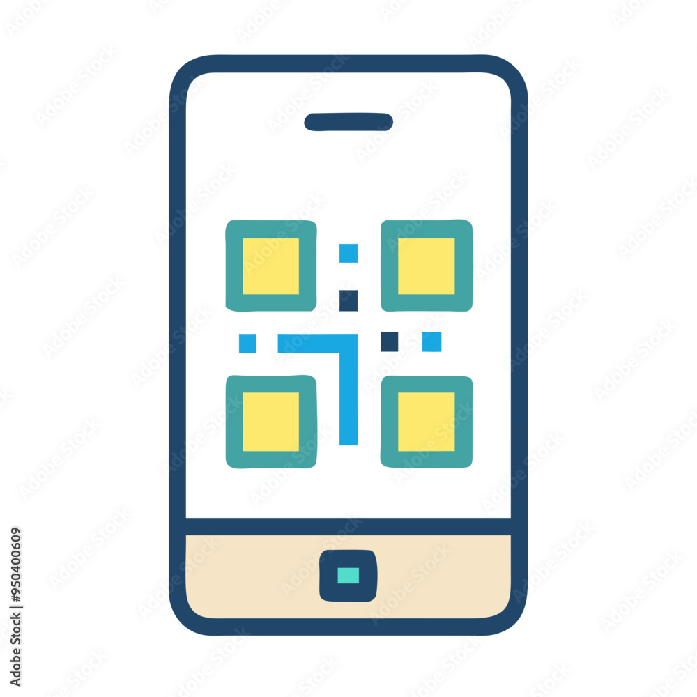 Poster vector illustration of a smartphone displaying a qr code on its screen