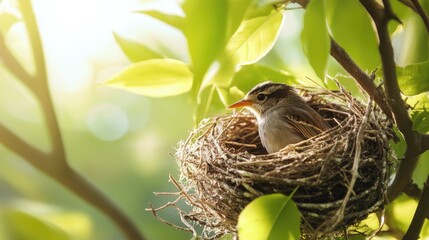 Close-up of a bird building a nest, representing the importance of protecting habitats for wildlife