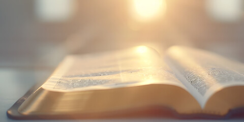 Open Bible on Gold Background
