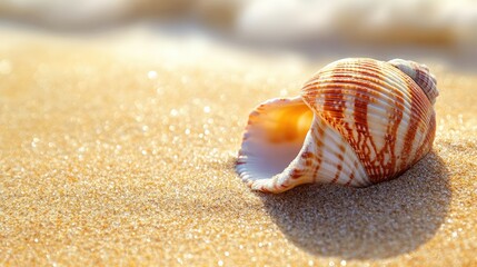 Close-up of a seashell on a sandy beach, symbolizing the beauty of coastal environments and the need for protection