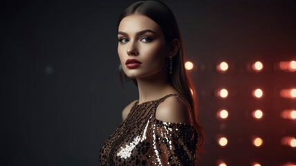 Woman in sequin dress night club concept lips beauty