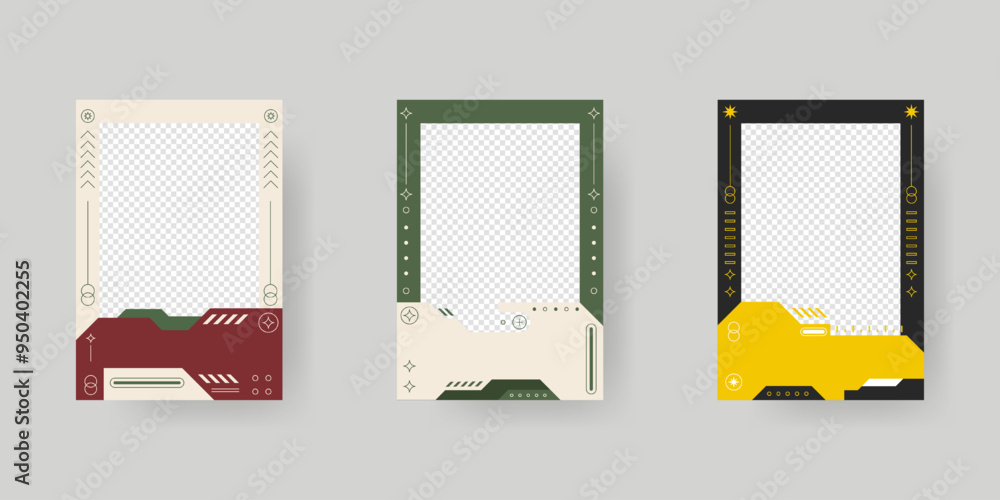Poster collection of player frames template. cyberpunk style. game card frame mockup template design.