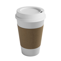 Single-use paper cup with cardboard holder around it, with isolated background