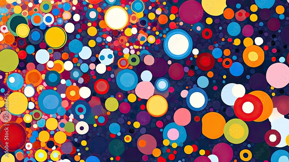 Poster Colorful abstract circles and dots arranged in a harmonious pattern, creating a vibrant graphic design -