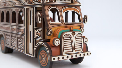 Professionally crafted 3D wooden model of Bus, with white background.