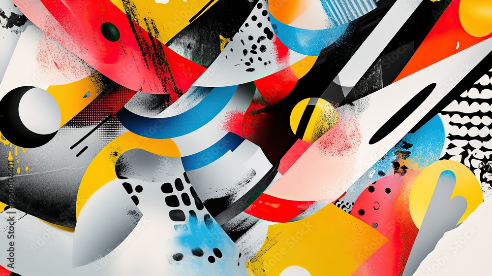 Fototapete creative poster design with layered typography and colorful abstract elements, showcasing modern des