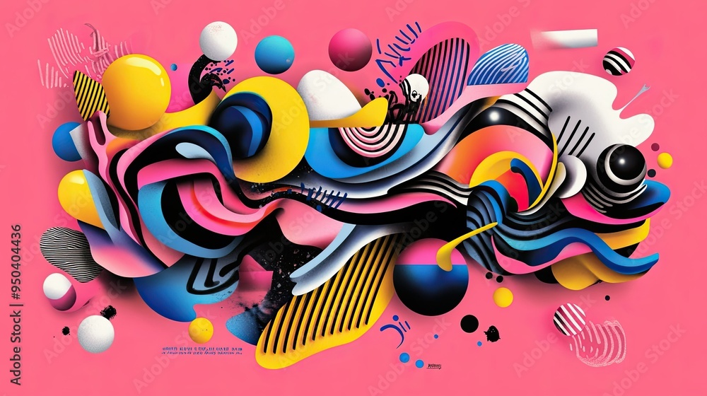 Fototapete creative poster design with layered typography and colorful abstract elements, showcasing modern des