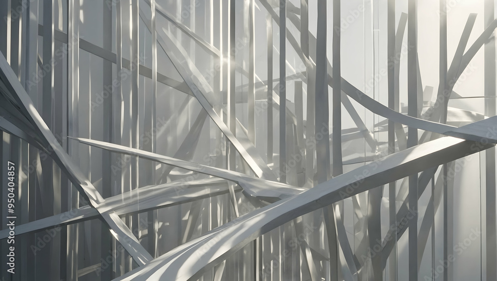 Poster geometric play of light and form: a minimalist abstract composition featuring intersecting white pla
