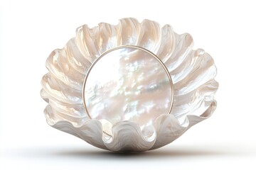 Pastel white mother-of-pearl mirror in minimalist style, single vector isolated.