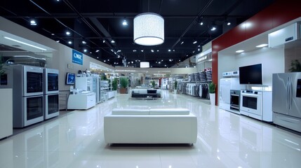 Modern Appliance Showroom with White Sofa