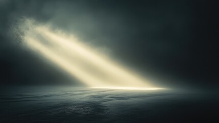 Fragments of Light: Soft, fragmented rays of light piercing through a foggy, dark landscape, creating a serene and magical ambiance.