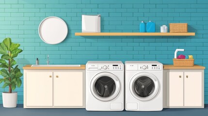 Modern Laundry Room with White Cabinets and Appliances