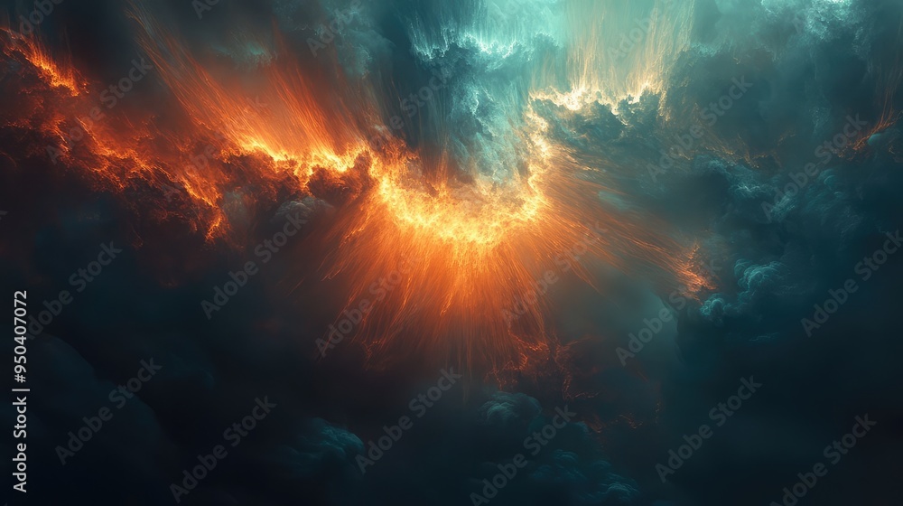 Poster fragments of light: soft, glowing light fragments intersecting with dark, moody colors, creating a m