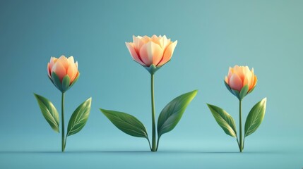 Fototapeta premium Pastel Pink Flowers on Blue Background - Minimalist Floral Photography