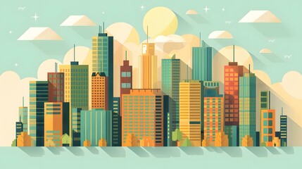 Obraz premium Flat Design Cityscape Illustration with Skyscrapers
