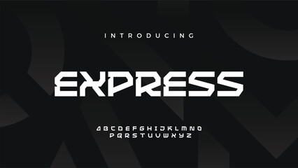 Futuristic modern techno sci fi bold display stencil font, abstract geometric clean monospaced letter set homan typeface © Chengo