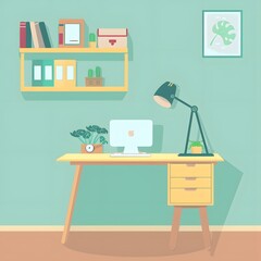 Modern Minimalist Home Office Desk Illustration