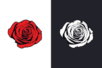 Vector illustration of red and white roses, flat vector rose flowers