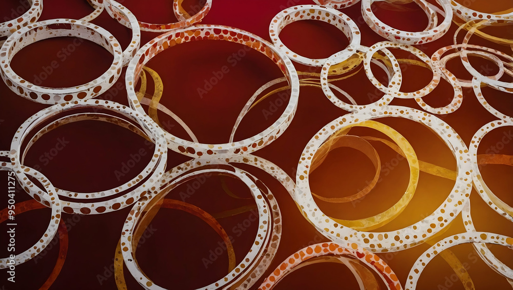 Poster abstract circles: an intricate pattern of glowing white circles against a warm, red-orange gradient 