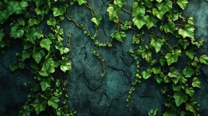 Green Ivy Climbing on a Stone Wall - Nature Texture