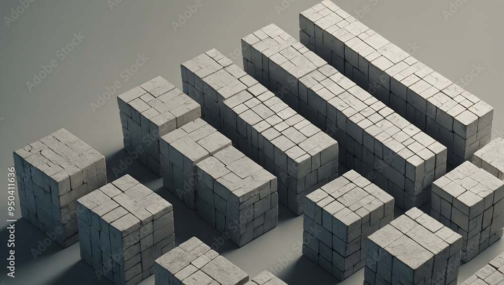 Poster ancient concrete structures: a minimalist composition of weathered concrete blocks, evoking an aura 