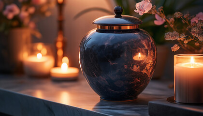Decorative Urn with Candles and Flowers in Memorial Setting