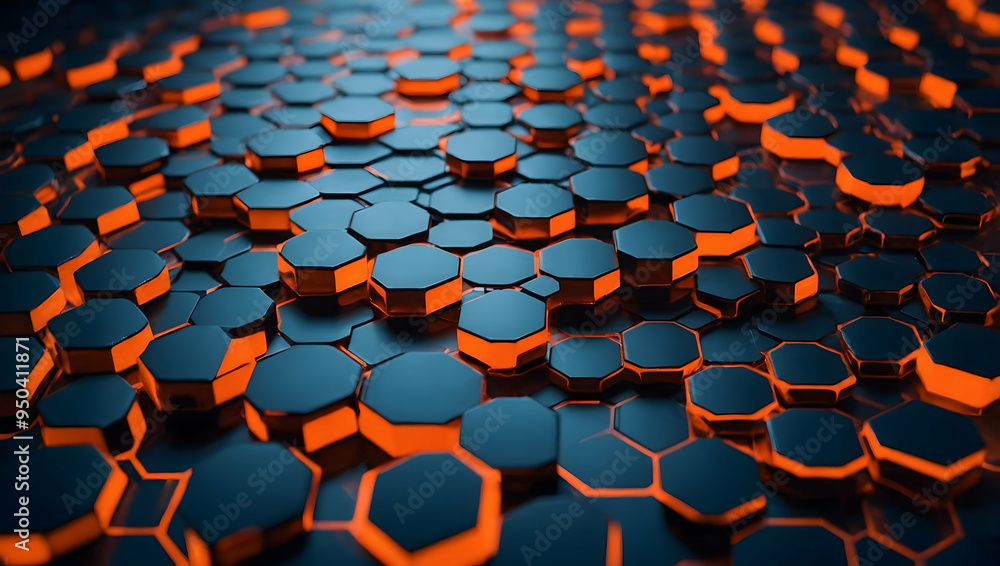 Poster hexagon abstract: a mesmerizing abstract background of glowing orange hexagons against a dark blue b